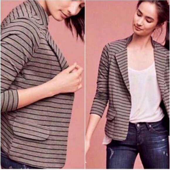 Anthropologie Striped Open-Front Knit Cardigan Blazer Lightweight Layering L - Picture 2 of 11